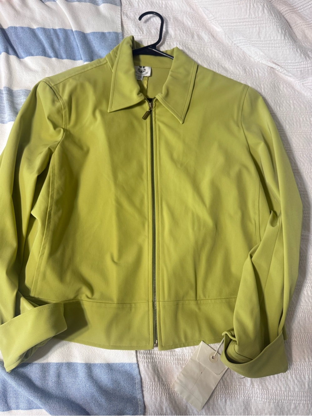 Cropped Zip-Front Utility Jacket in Lime Green